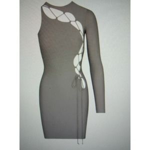 SKIMS Size 3X 3XL NWT ap-drs-2110 Chrome Gray One Shoulder Lace-Up Mini Dress